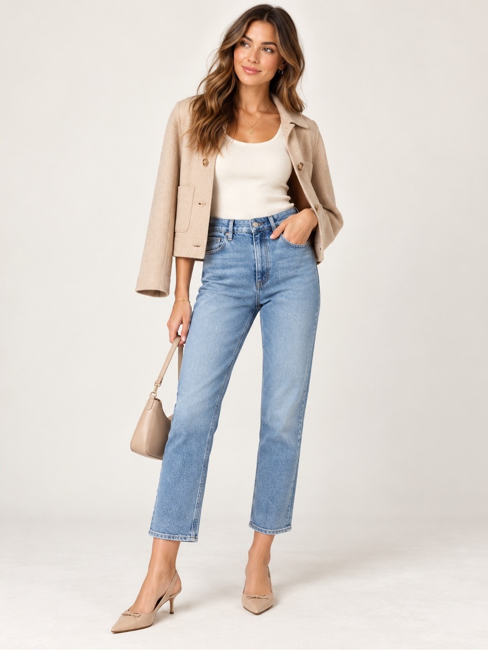 PAIGE Billy Crop High Rise Straight Leg Jeans - Light Blue